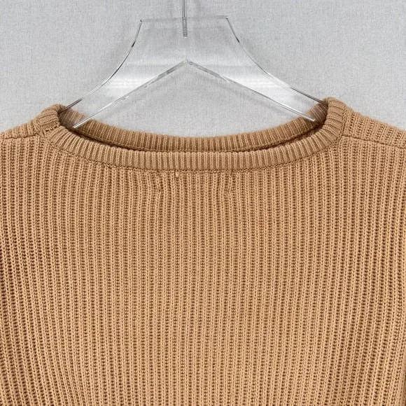 HOUSE OF CB LONDON Mila Sand Cropped Knit Sweater Womens XS Tan Cut out Crew - Picture 7 of 16
